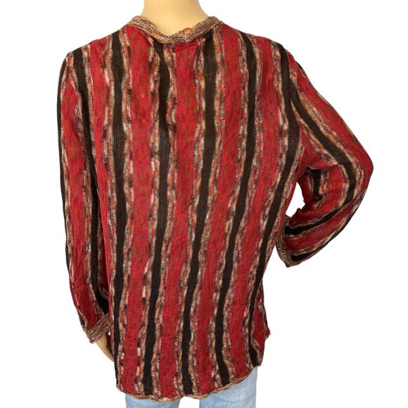 Kate Hill Linen Blend Striped Cardigan Sweater Red Open Front Size XL - Picture 4 of 8